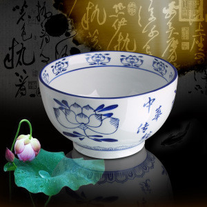 7 Inch Bowls Blue and White Porcelain Chinese Traditional Style Hand-painted for Fruit Snacks Noodle Condiments Side Dishes