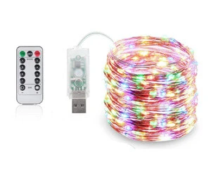 8 Mode Remote Control Dimmable USB Powered LED Silver Copper Wire String Lights Decor Christmas Fairy Garlands Light