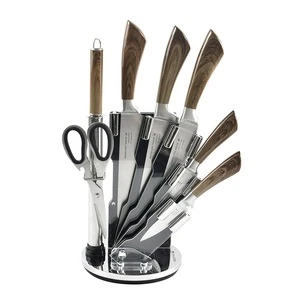8pcs Stainless Steel  Blade Wooden Coating Hollow  Handle  Knife  Sets with Acrylic Stand