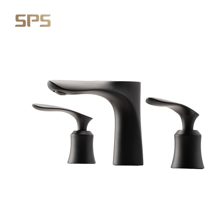 A1143 Hot Sale Luxury Dual Lever Brass Bathroom Widespread Sink Hot and Cold Water Taps Mixer Black Chrome Wash Basin Faucets