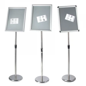 A3A4 size floor standing stainless steel poster display racks water injection plastic base rotating foldable poster stand