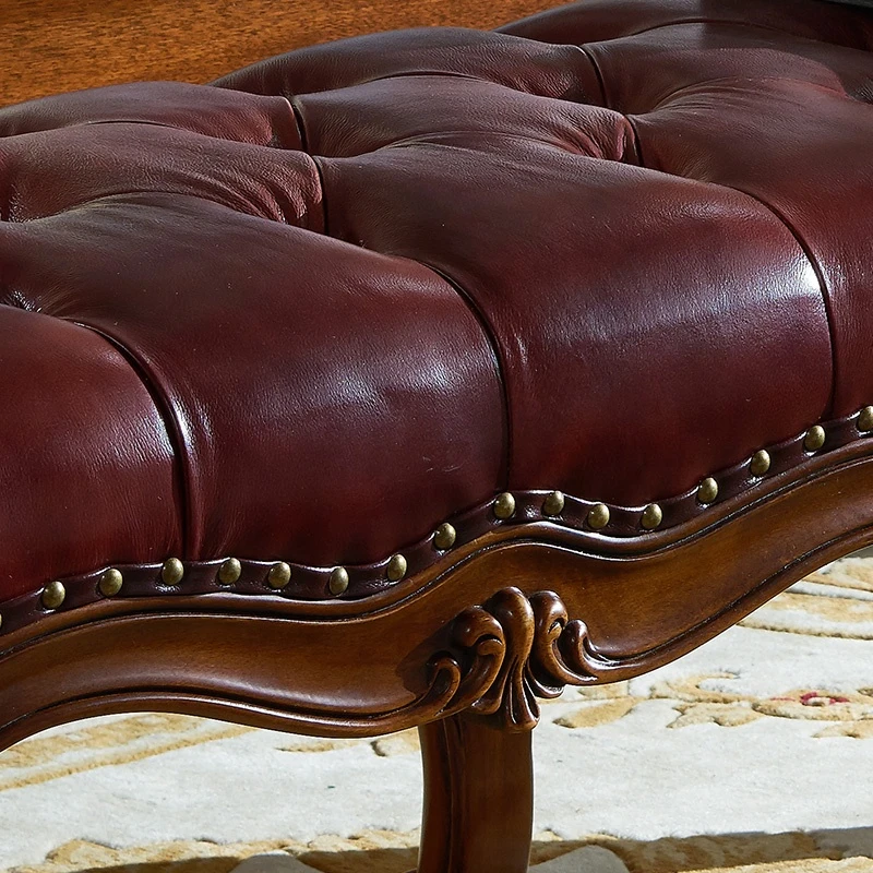 AJJ  F603-3 Luxury bedroom furniture solid wood carved leather bed stool  end bed bench