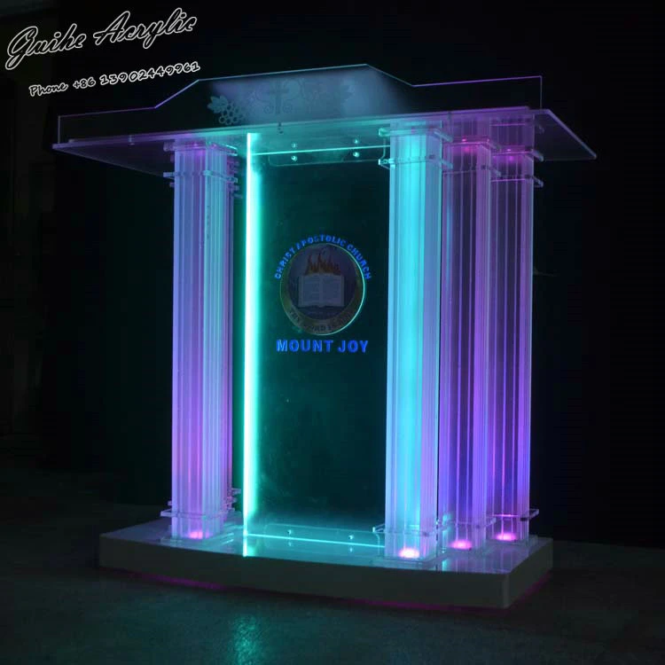 AKLIKE Modern LED acrylic church pulpit lectern commercial furniture church pulpit