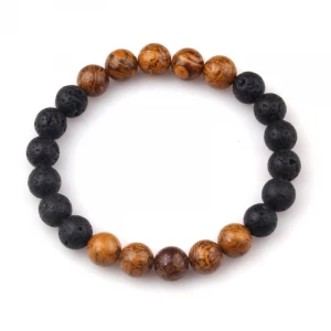 Amazon Hot Sales 8mm Millettia Laurentii Wood Beads Lava Stone Elastic Essential Oil Stretch Diffuser Bracelet