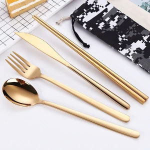Amazon Portable Cutlery Travel Pouch 304 Stainless Steel Flatware Set Fork and Spoon Knife Chopsticks Travel Set