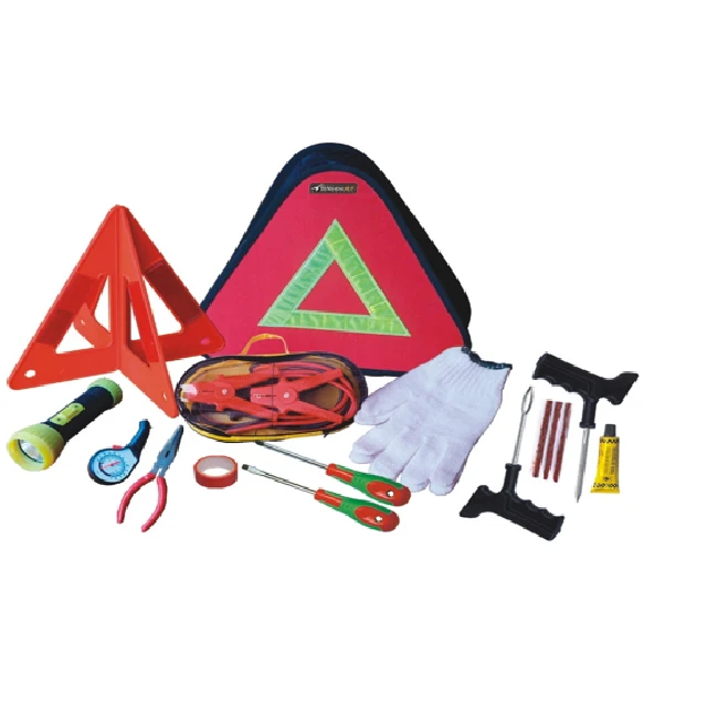 Auto Emergency Kit 16PCS:booster cabel+tire pressure gauge+ tire repair tools+screwdriver =Car Roadside Assistance Emergency Kit
