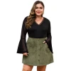 Autumn Winter New Mini Skirt with Double Pocket Button Slim Waist Corduroy Ladies A Line Plus Size Women Skirts