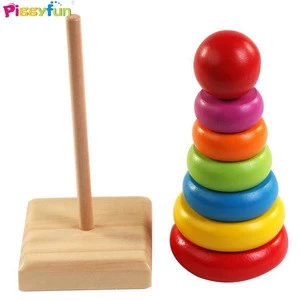 Baby classic educational toys stacking rainbow tower wooden stack game for toddlers  AT12131