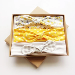 Baby Girls Hair Accessories with Gift Box 3Pcs Hand Made Organic Cotton Headbands