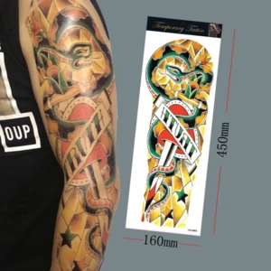 Big Body Art Arm Waterproof Tattoo Stickers Full Shoulder Temporary Tattoo Men Women Black Statue of Liberty