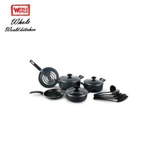 Black Aluminum Pots and Pans Kitchen 15 pcs Non Stick Cookware Set with Cooking Utensils