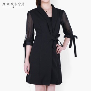 Black Chiffon Sleeve Career Dresses Short Sleeves Bow Decoration Suit Style Career Dresses