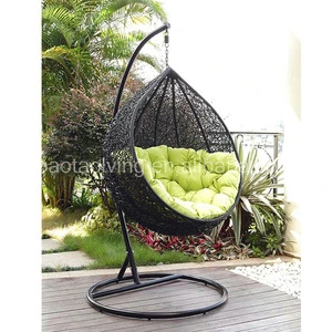 Black rattan round hanging garden chair hammock