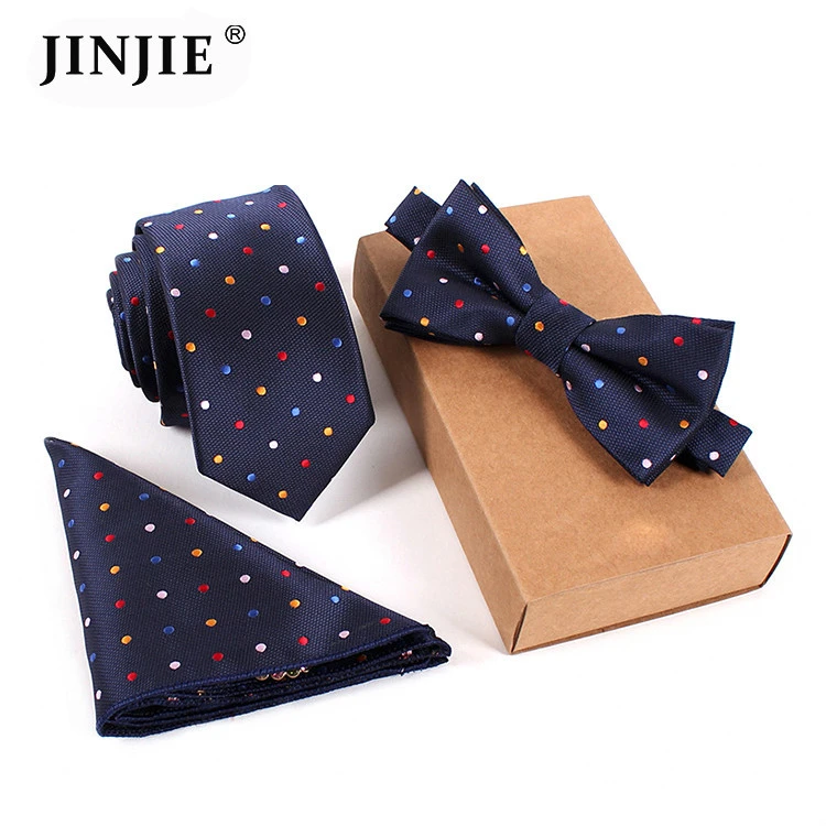 Black Solid Checkered Skinny Ties Bow Tie And Pocket Square Hanky Gift Set For Men Party Wedding