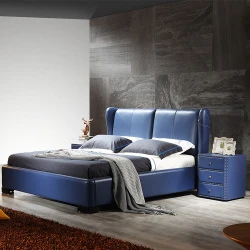 Blue leather modern minimalist leather bed master bedroom soft back double bed