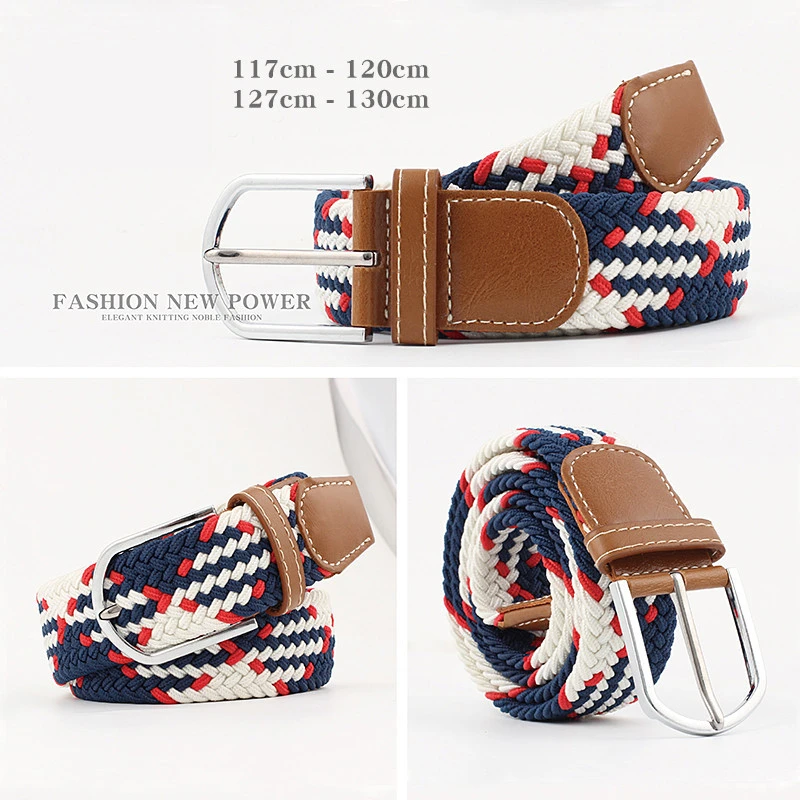 Braided Elastic Stretch Woven Fabric Canvas Multicolored Ladies mens Waist Girdle Belts