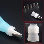 Cake tool set of 8 pieces with 6 ends stainless steel mounting nozzle and silicone EVA mounting bag with converter for baking