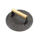 cast iron bbq heavy-duty meat bacon press with wood handle
