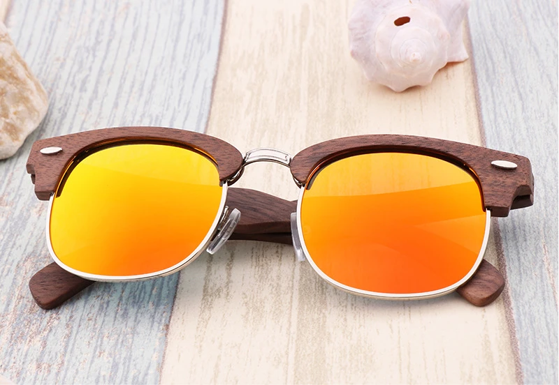 China factory direct sale half frame sunglasses polarized uv400 wood sunglasses