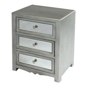 Classical Bedroom Furniture 3 Drawers Mirrored Beside Cabinet With Mirror/Nightstand
