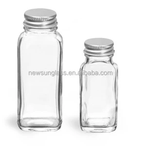 Clear spice glass bottle french square