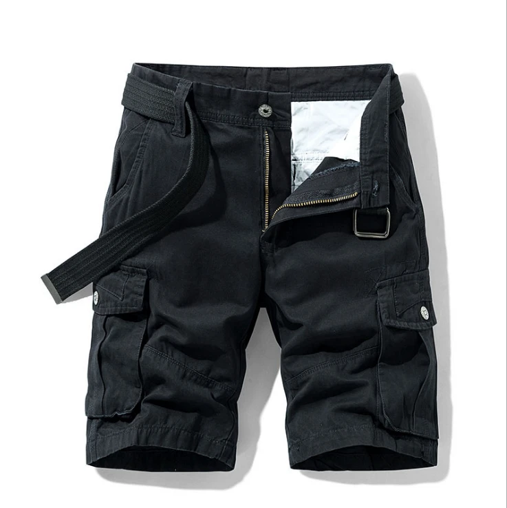 CN0401A Mens solid color loose cargo shorts mens new style multi-pocket casual five-point pants