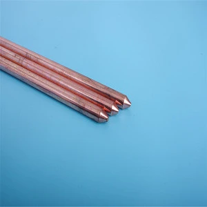 Copper clad steel earth rod with thread on one side and a point on the other side for earthing material