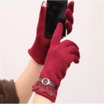 CUHAKCI Korean Touchable Women Knitted Cotton Gloves Mittens And Floral Lace Winter Plus Velvet Lady Casual Riding Cute Gloves