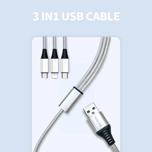 Custom 10FT 2.4A 3 In 1 USB Cable Nylon Braid Fast Charging Cable
