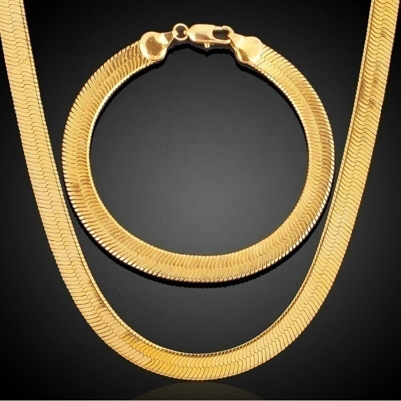 Custom brass Gold Plated Flexible Silky Flat Snake Chain, Stainless Steel Chunky Herringbone Chain 6mm Wide 18inch chain for men