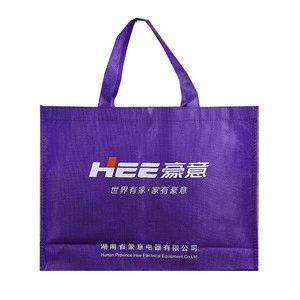 Custom logo shopping durable household electrical equipment packaging purple non woven fabric carry bag