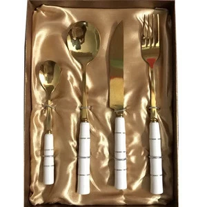 Custom made porcelain handle silverware stainless steel cutlery set royal flatware with packaging boxes