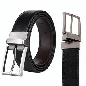 Custom Mens Black Brown Double Side Reversible Rotated Buckle Genuine Leather Men Dress Belt