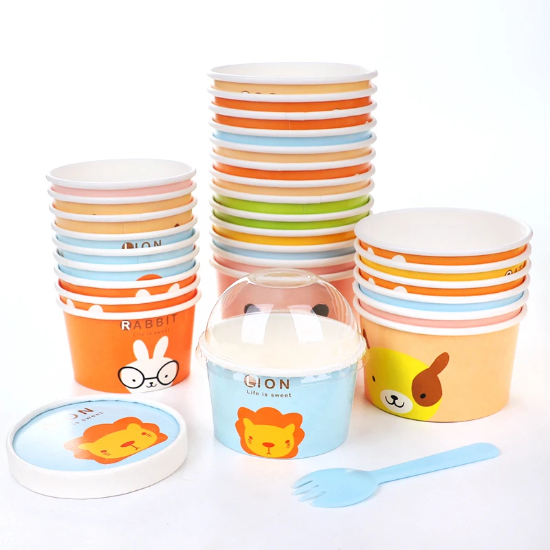 Custom Printed Disposable Double Pe Coated Paper Frozen Yogurt Ice Cream Cup Packaging