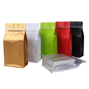 Custom printing flat bottom coffee beans packaging bag with valve