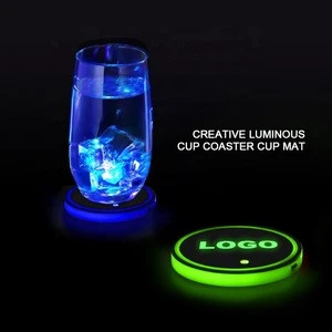 Customize Car LED Light Cup Holder Automotive Interior USB Colorful Atmosphere Light Lamp Drink  Anti-Slip Mat Auto Product
