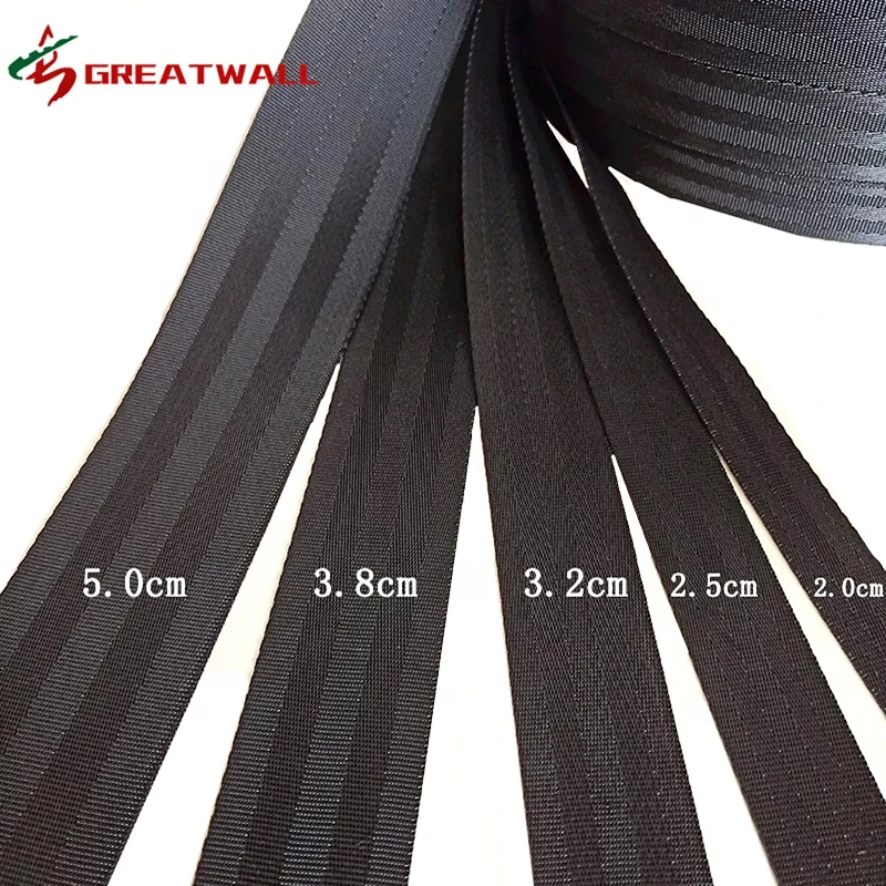 Customized webbing 50mm 38mm seat belt for car color black padded webbing nylon polyester seat webbing strap