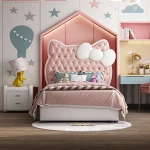 Cute pink color children's bed princess design furniture leather kids bed for bedroom