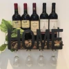 Decorative Black Home Wall Mounted Hanging Metal Wine Bottle Rack Holder with 4 Glass Holder & Wine Cork Storage