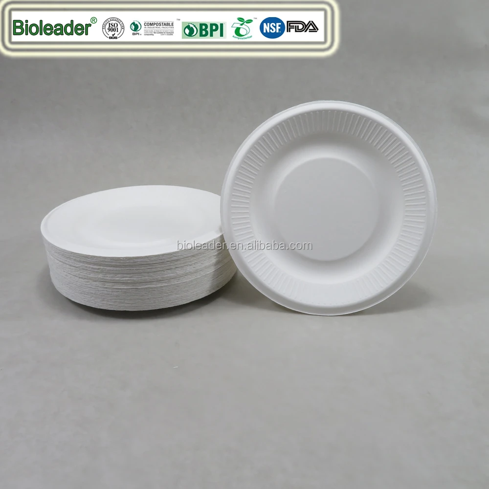 Disposable Eco-friendly Sugarcane Bagasse 7 inch Ribbed Plate