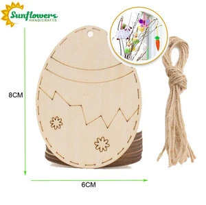 DIY Crafts Unfinished Wooden Easter Ornaments with Hemp Rope for Easter Party Supplies DIY Home Decor