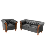 Doll House Mini Black Leather sofa set/2 Living Room Furniture Sofa/Chair JL3901