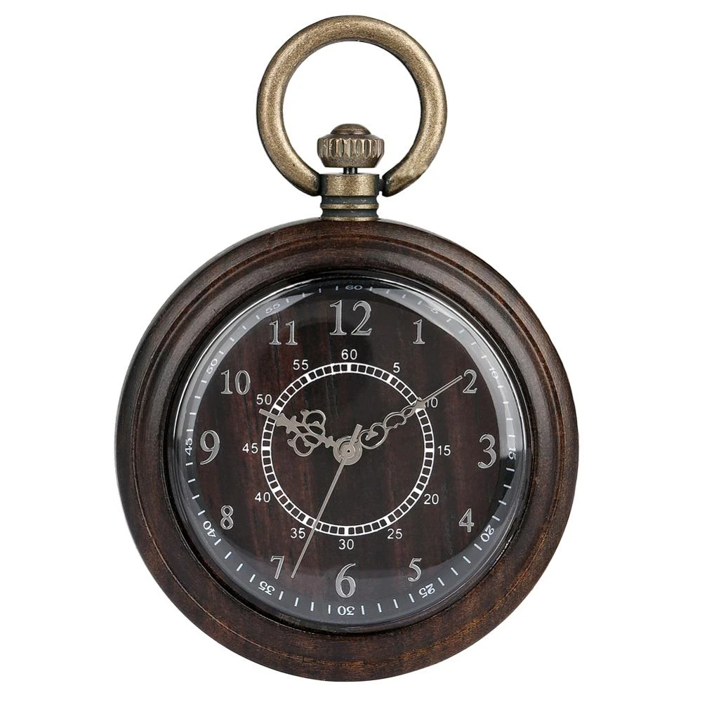 Double Circle Number Wooden Design Your Own Pocket Watch with Watch Chain