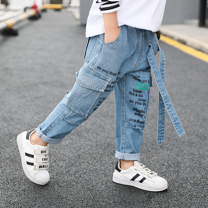 Wholesale Small and medium boys' jeans 2022 spring and autumn new  children's Korean version boys fashion printing pants From m.alibaba.com