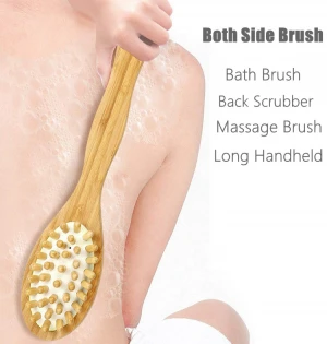 Dry Body Shower Brush Wood Back Exfoliating Scrubber with Soft Stiff Bristles Brush Both Side Massage&amp;Scrub Wet Dry Bath Brush