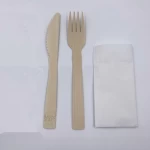 Eco-friendly Travel Bmaboo Cutlery Set Bamboo Knife Fork Folded Paper Napkin With Bag