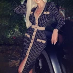 economical v-neck bag hip button retro dress long sleeve dress women  ladies dresses summer