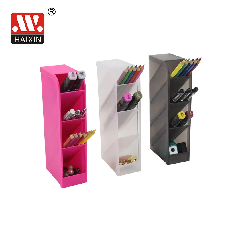 Factory new fashionable gadgets office table PP pencil jar plastic pen holder with 4 layers