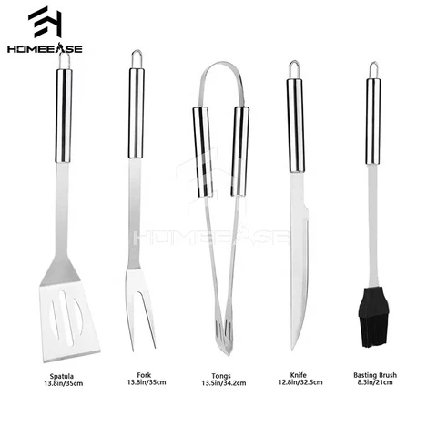 factory outlet multifunctional stainless steel heat resistant 5 pcs bbq grill accessories tools set