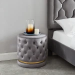 Factory Price Wholesale Button design Stool Velvet Fabric Ottoman For Living Home Furniture With Golden Decoration